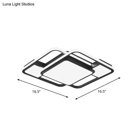 Modern Led Flush Mount Ceiling Lamp: Acrylic Black Square/Rectangle With 3 Color Light Options