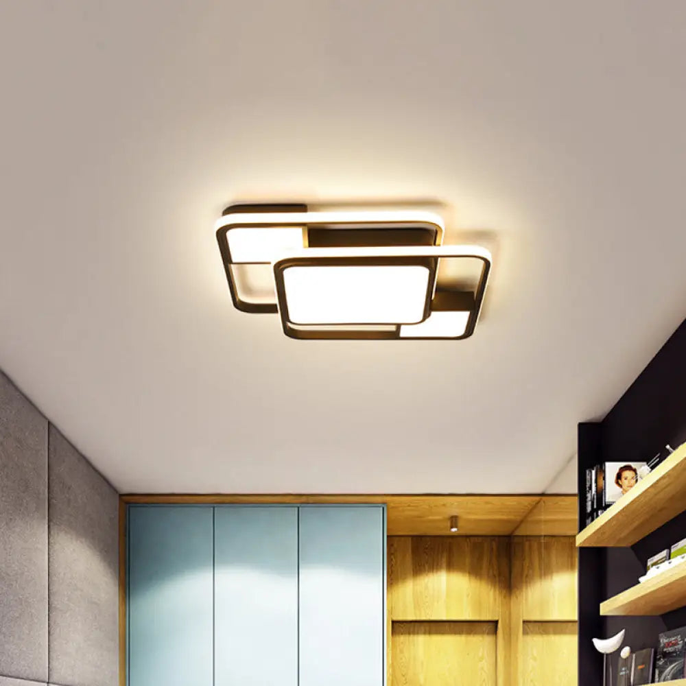 Modern Led Flush Mount Ceiling Lamp: Acrylic Black Square/Rectangle With 3 Color Light Options /