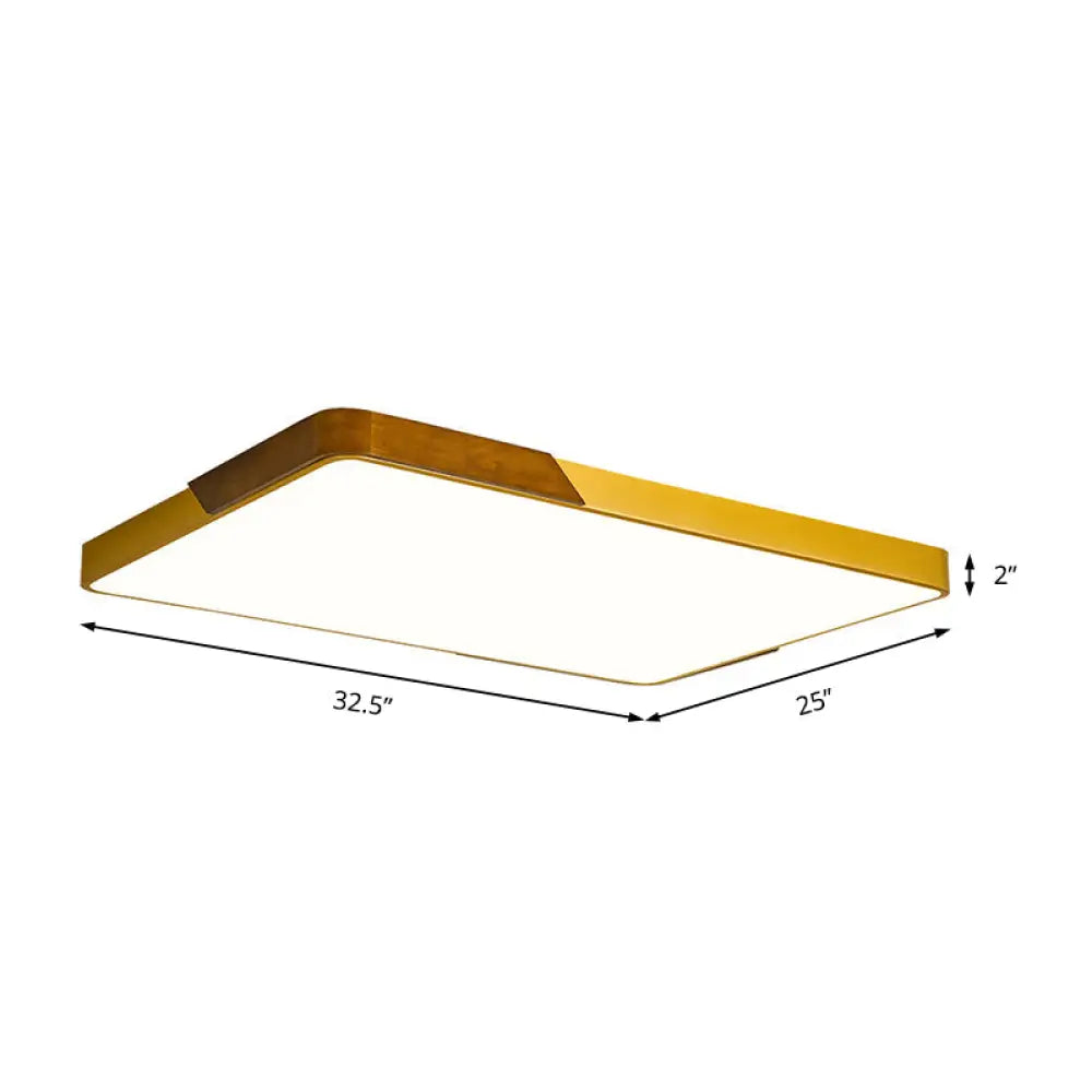 Modern Led Flush Mount Ceiling Lamp With Gold Metal Wood Finish And Acrylic Diffuser - 16/19.5/25.5