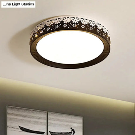 Modern Led Flush Mount Ceiling Light - Black Snowflake Pattern Acrylic Shade Warm/White