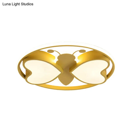 Modern Led Flush Mount Ceiling Light Fixture With Pink/Blue/Gold Bee Figure Design