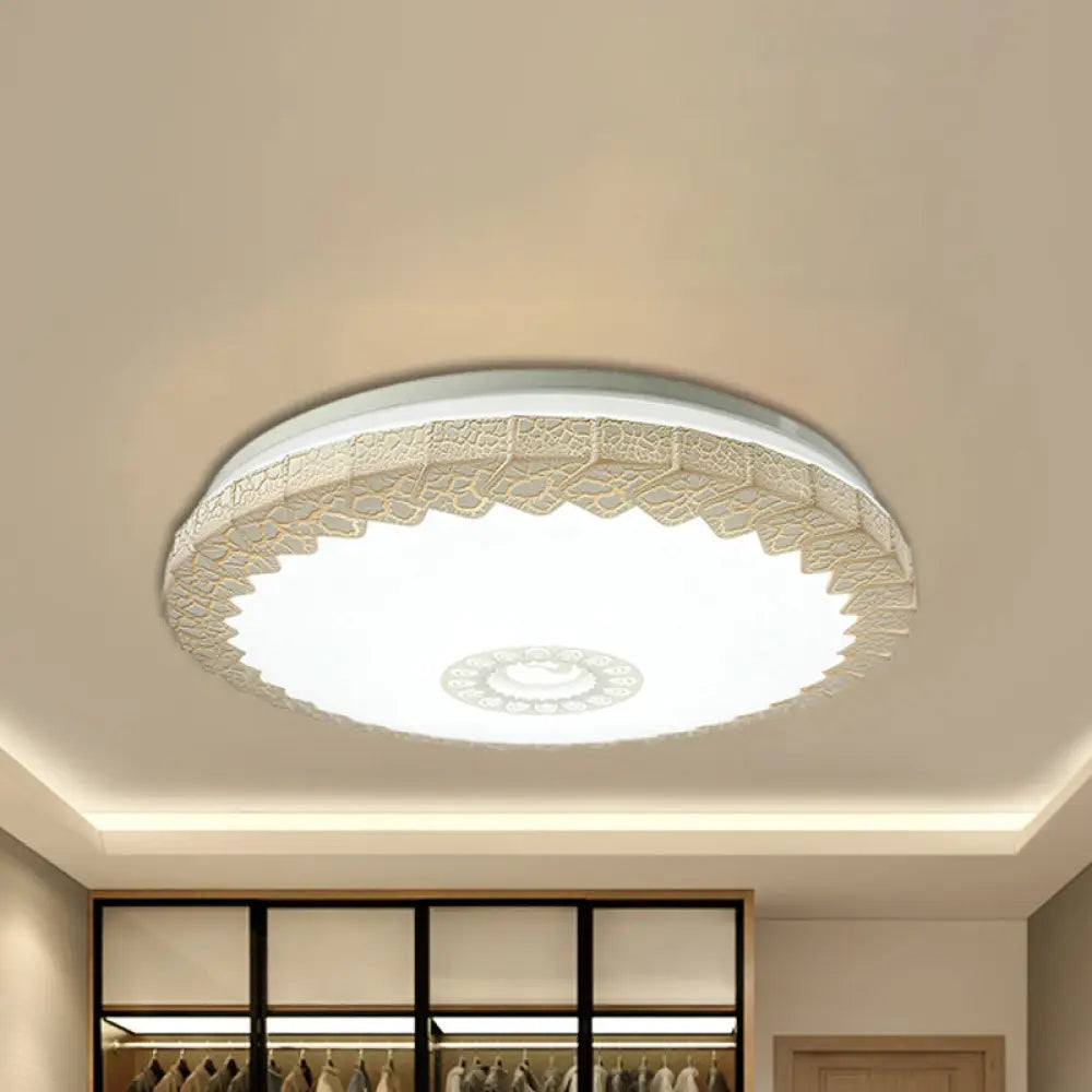 Modern Led Flush Mount Ceiling Light With Acrylic Shade In White/Blue/Gold Crackle Finish - Bedroom