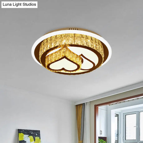 Modern Led Flush Mount Ceiling Light With Crystal Inlaid Loving Heart Flower And Mushroom Design -