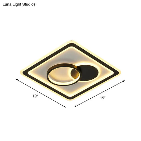 Modern Led Flush Mount Lamp In Black - Round/Square Hotel Ceiling Fixture Aluminum Design With