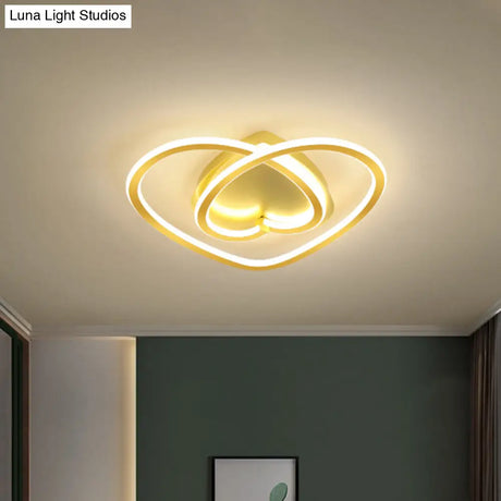 Modern Led Flush Mount Light In Pink/Gold For Bedroom Decor - Loving Heart Design