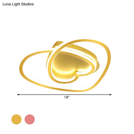 Modern Led Flush Mount Light In Pink/Gold For Bedroom Decor - Loving Heart Design