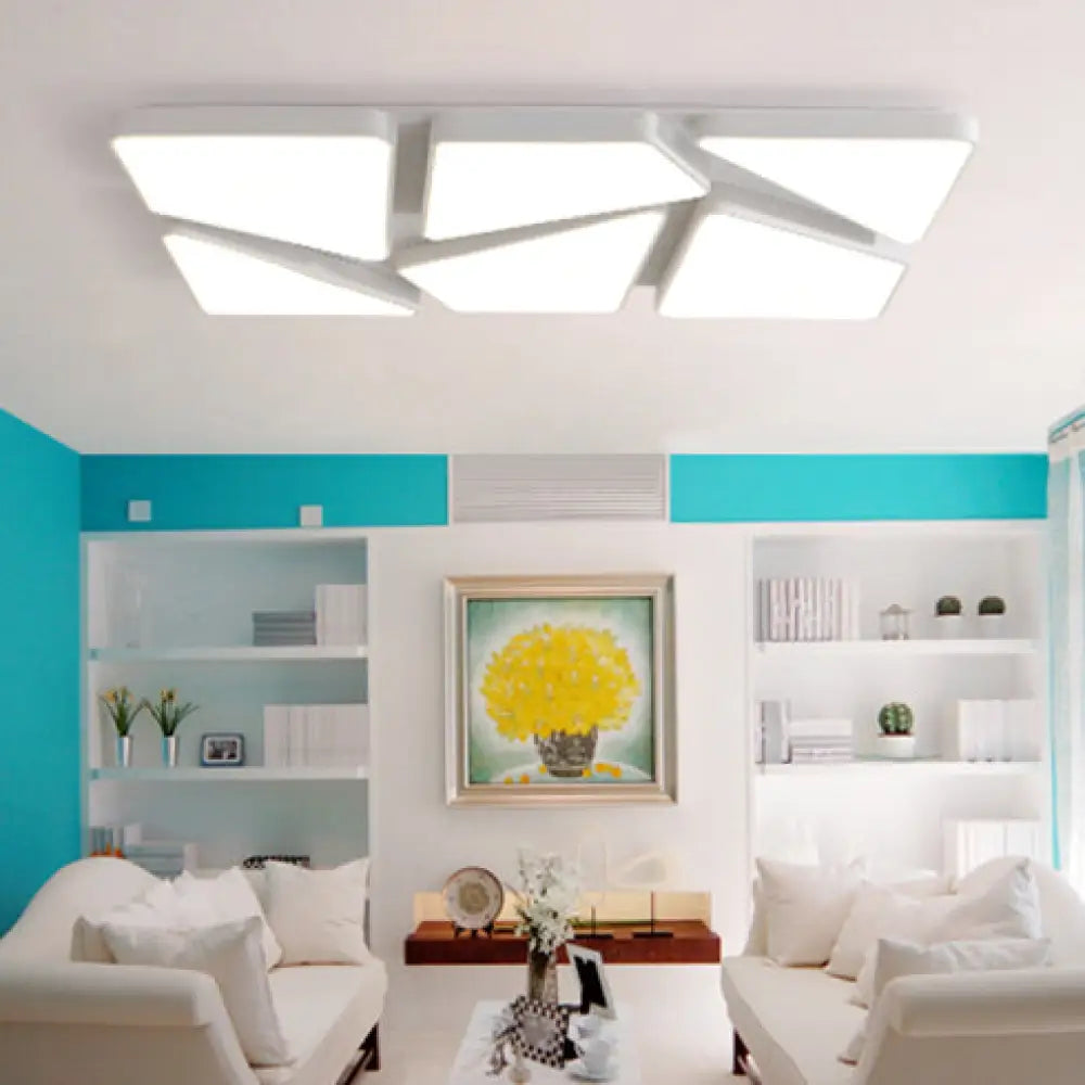 Modern Led Flush Mount Lighting: 25.5’/37.5’ W Acrylic Shade Black/White Square/Rectangular
