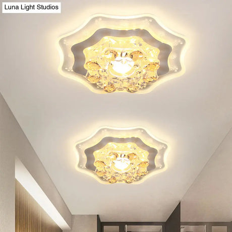 Modern Led Flushmount Recessed Lighting: Geometric & Round Crystal Ceiling Light For Foyer