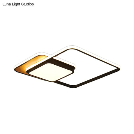 Modern Led Geometric Ceiling Light In Black/White Flush Mount 18’/21.5’ Wide White/Warm