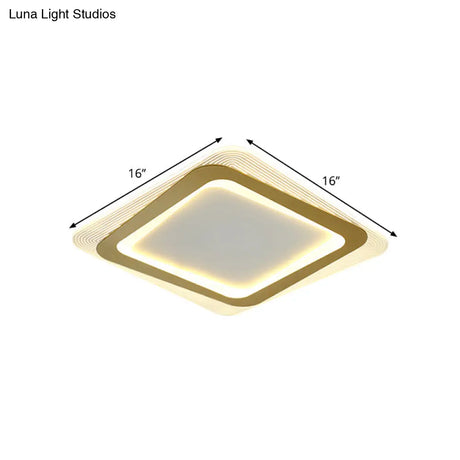Modern Led Gold Flush Mount Lamp Metallic Square/Round Shape Options 16’/19.5’ Wide