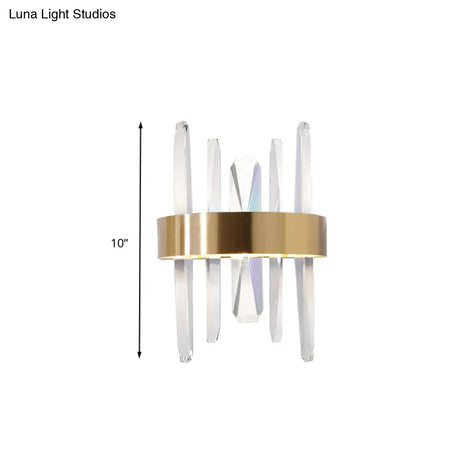 Modern Led Gold Wall Sconce With Clear Crystal Bar And Stylish Metal Shade