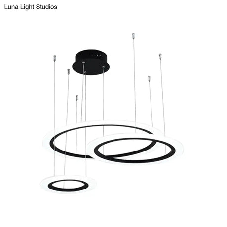 Modern Led Hanging Chandelier - Black Tiered Halo Ring Design With Acrylic Shade