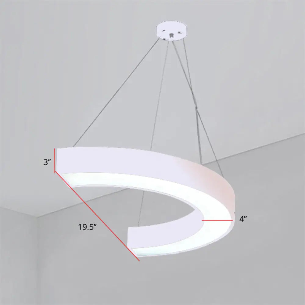 Modern Led Hanging Chandelier Light Fixture For Gymnasium - Curve Acrylic Design White / 19.5’