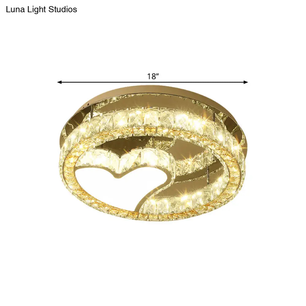 Modern Led Heart Design Ceiling Lamp With Clear Crystal Blocks And Stainless-Steel Finish -