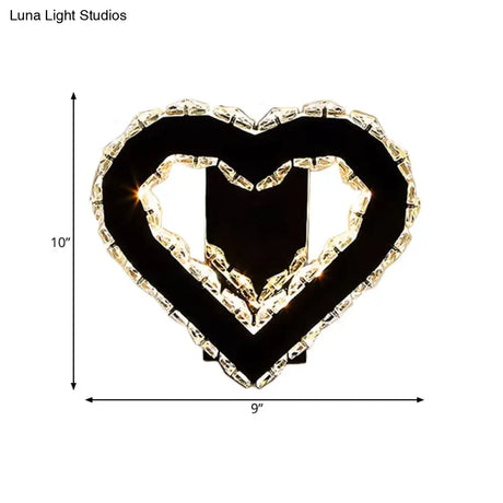 Modern Led Heart Wall Hanging Light In Black Crystal For Bedroom Décor