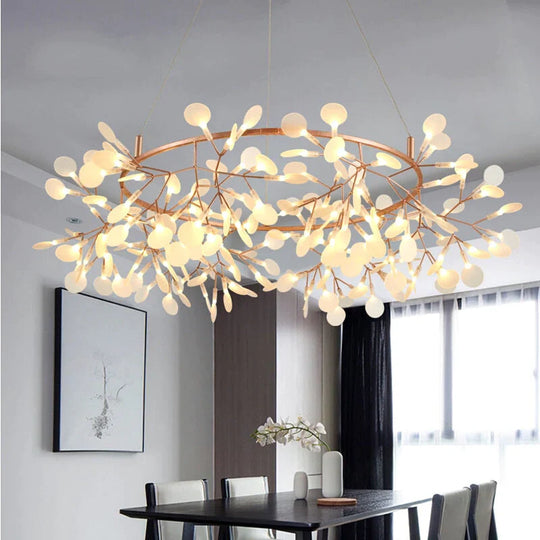 Modern Led Lamp Firefly Tree Branch Leaf Pendant Light Round Flower Suspension Lamps