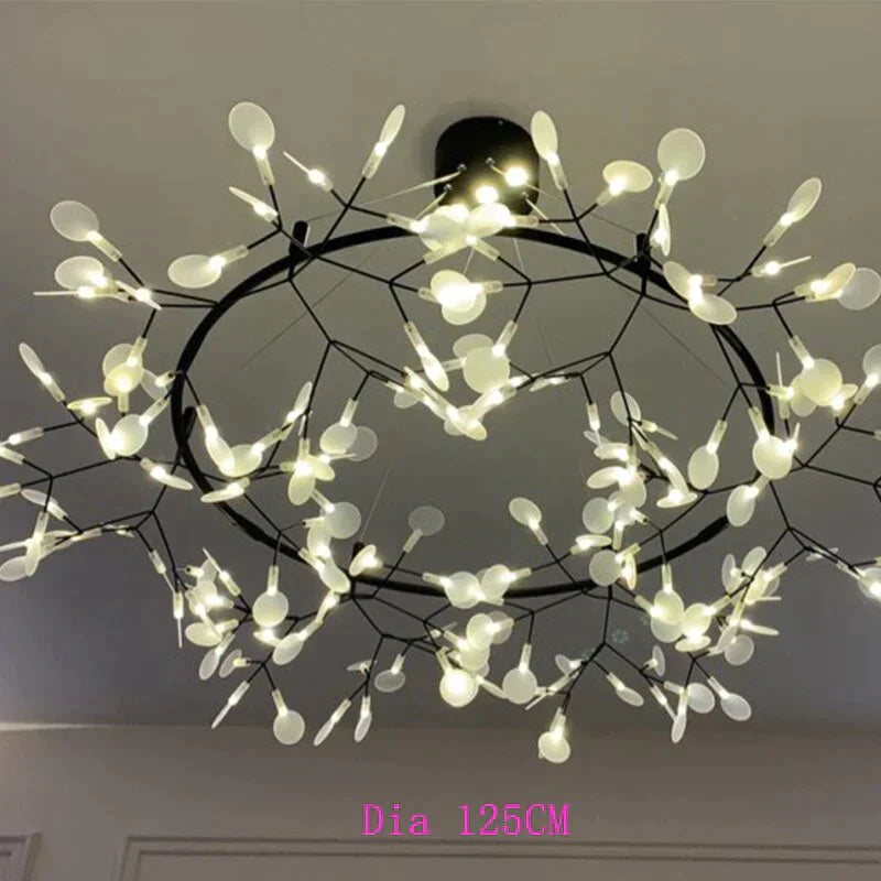 Modern Led Lamp Firefly Tree Branch Leaf Pendant Light Round Flower Suspension Lamps