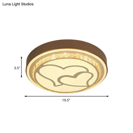 Modern Led Loving Heart Flush Ceiling Light With Acrylic Crystal Shade - Brown/White | White/3