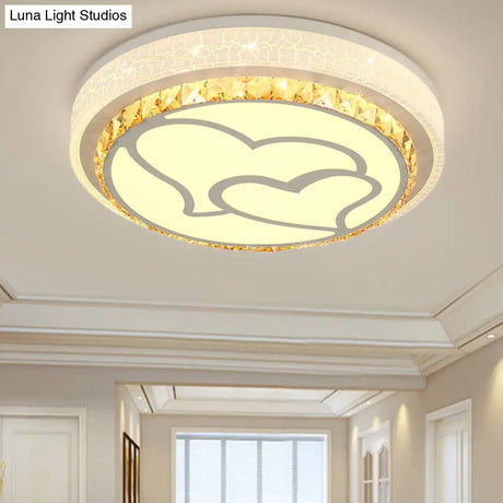 Modern Led Loving Heart Flush Ceiling Light With Acrylic Crystal Shade - Brown/White | White/3