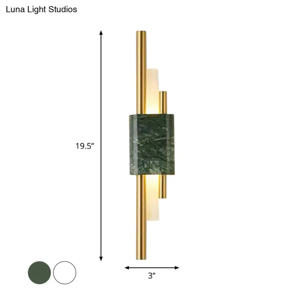 Modern Led Marble Rectangle Wall Light With Slim Tube Detail In White/Warm White/Green Color Option