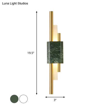 Modern Led Marble Rectangle Wall Light With Slim Tube Detail In White/Warm White/Green Color Option