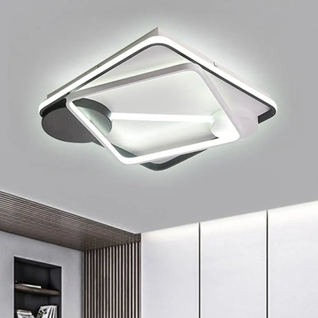Modern Led Metal Semi Flush Mount Lamp - 16’/19.5’/35.5’ Wide Black And White