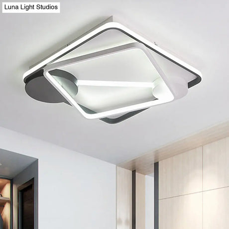 Modern Led Metal Semi Flush Mount Lamp - 16’/19.5’/35.5’ Wide Black And White