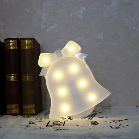 Modern Led Nightstand Light - White Christmas Elements And Battery Powered / Bell