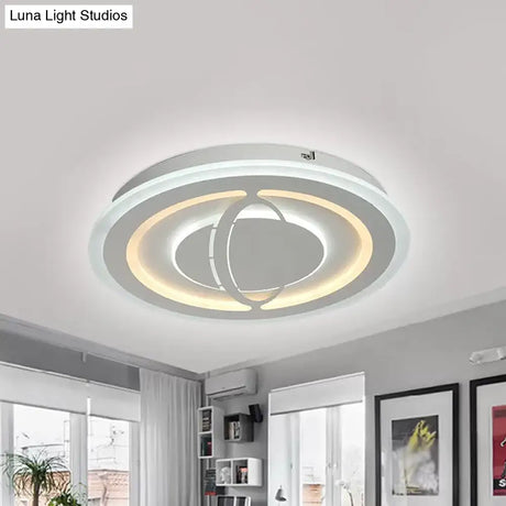 Modern Led Parlor Ceiling Flush Mount With Planet Acrylic Shade - White