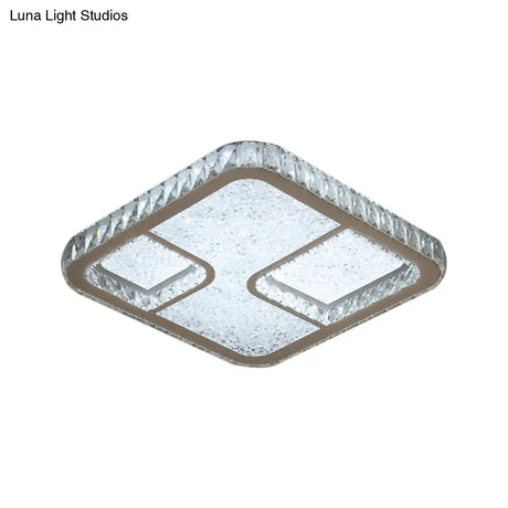 Modern Led Parlor Flushmount Ceiling Fixture With Square Crystal Shade - Chrome Finish In