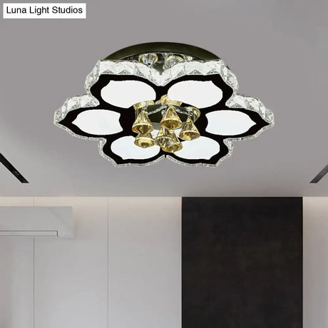 Modern Led Peach Flower Ceiling Lamp With Clear Crystal Blocks