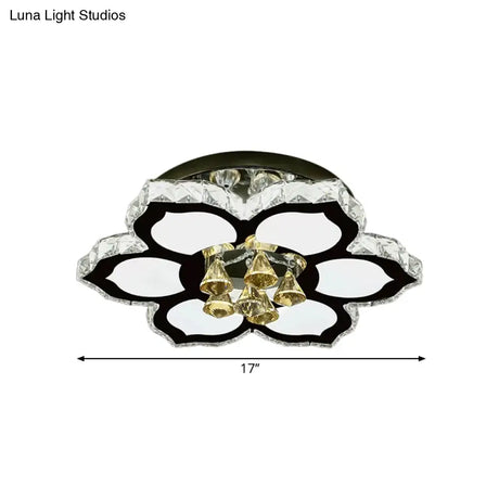 Modern Led Peach Flower Ceiling Lamp With Clear Crystal Blocks