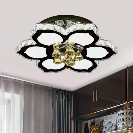 Modern Led Peach Flower Ceiling Lamp With Clear Crystal Blocks Stainless - Steel / B