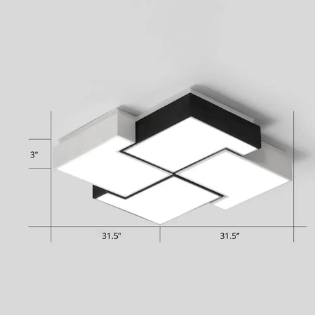 Modern Led Pinwheel Flush Mount Nordic Ceiling Light For Bedroom - Black And White Metal Finish