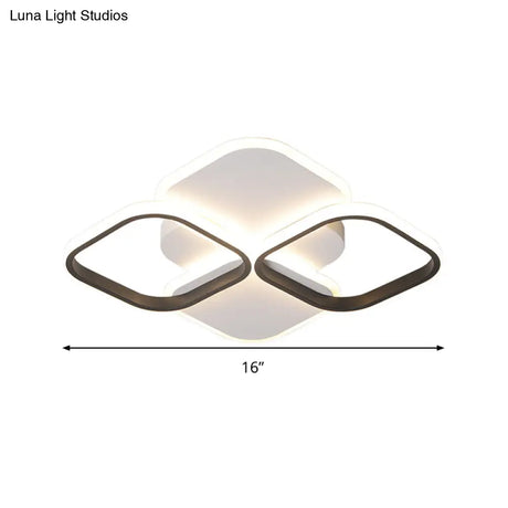 Modern Led Rhombus Ceiling Light In White/Black 16’/19.5’ Wide Flush Mount Acrylic Lamp