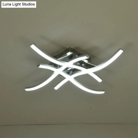 Modern Led Semi Flush Mount Chrome Ceiling Light With Twist Design And Metal Shade