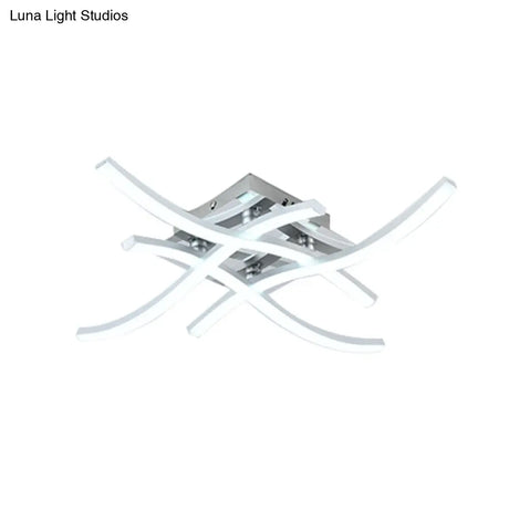 Modern Led Semi Flush Mount Chrome Ceiling Light With Twist Design And Metal Shade