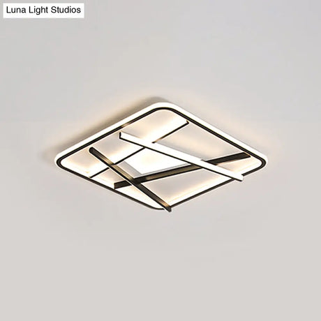 Modern Led Square And Line Flush Mount Ceiling Lamp In White/Warm Light For Bedroom