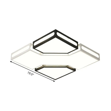 Modern Led Square Flush Lamp With Acrylic Ceiling Light Fixture - Black And White Design White/3