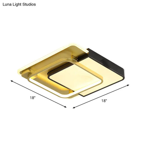 Modern Led Square Flush Mount Ceiling Light With Acrylic Shade Black - Gold Finish