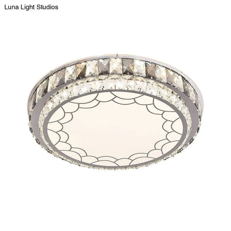 Modern Led Stainless-Steel Flushmount Light Fixture With Clear Faceted Crystal Blocks And