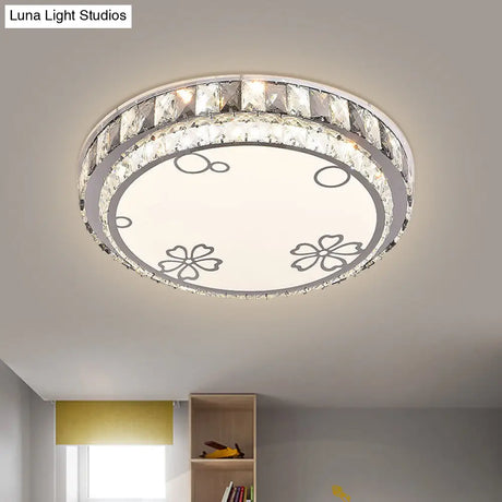 Modern Led Stainless-Steel Flushmount Light Fixture With Clear Faceted Crystal Blocks And