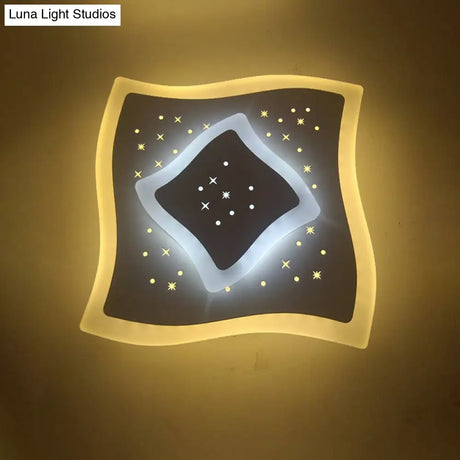 Modern Led Starry Flush Mount Wall Light In White: Triangle Rhombus & Star Design For The Bedroom