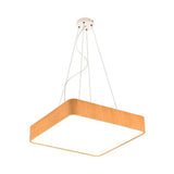 12/16/19.5 Wide Wooden Square Led Pendant Lamp Kit In White/Warm/Natural Light Modern Beige