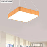 12/16/19.5 Wide Wooden Square Led Pendant Lamp Kit In White/Warm/Natural Light Modern Beige