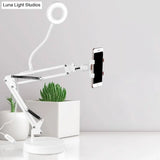 Modern Led Vanity Lighting With Extendable Arm - White Metal Circle Design Mobile Phone Support