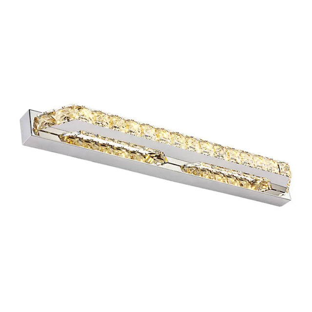 Modern Led Vanity Wall Sconce With Crystal Encrusted Beveled Bar - Stylish And Chic