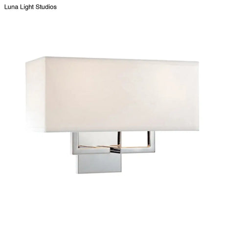 Modern Led Wall Sconce With Fabric Shade - Chrome Rectangular Mount Light