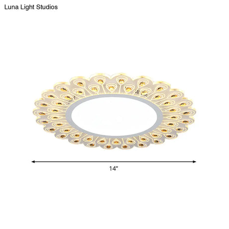 Modern Led White Flush Light With Peacock Tail Design 14’/19.5’ Diameter