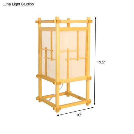 Modern Light Wood Desk Lamp - Rectangular Design With 1 Head Beige Living Room/Night Table